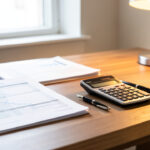 Protections financement : les 7 points à vérifier avant de signer Documents de financement, calculatrice et stylo posés sur un bureau professionnel lumineux, ambiance sobre et rassurante.